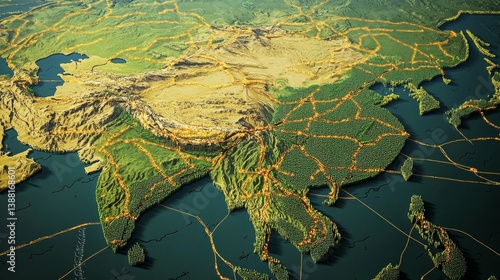 Wallpaper Mural Geospatial mapping of asia digital terrain visualization geographic data analysis virtual environment aerial perspective geographic insights Torontodigital.ca