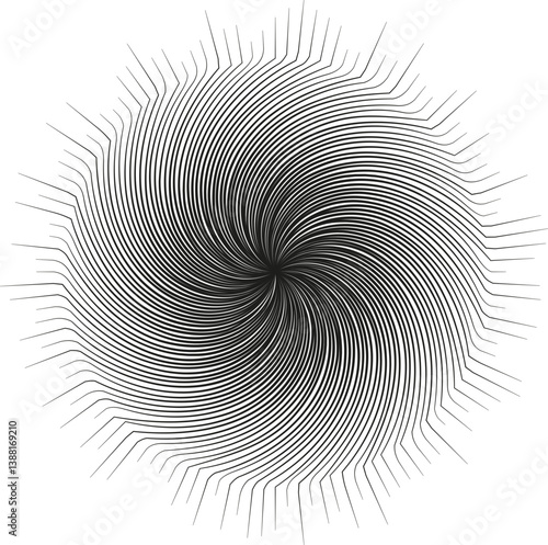 Irregular rays taper outward, forming a circular vortex.