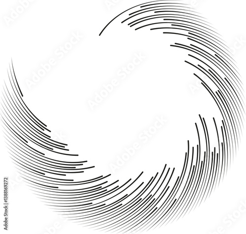 Rays taper outward from an empty center, forming a swirling circular shape.