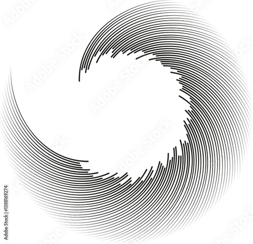 Long rays taper outward from an empty space at the center, forming a swirling pattern.