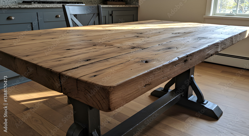 Elegant Rustic Dining Table with Iron Legs and Reclaimed Wooden Plank Top Elegant Rustic Dining Table with Iron Legs and Reclaimed Wooden Plank Top