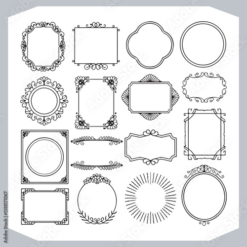 Obraz na płótnie Calligraphic Frames with Vintage Labels and Ornamental Silhouettes for Design Projects w salonie