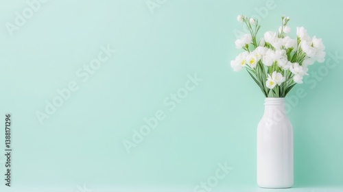 Wallpaper Mural Simple white flowers in a vase on mint green background Torontodigital.ca