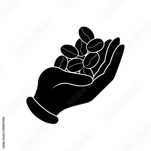 Coffee Beans in Hand Silhouette Two