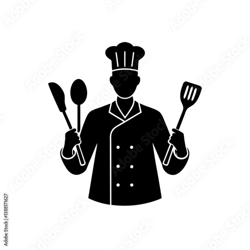 Chef With Utensils Silhouette 2