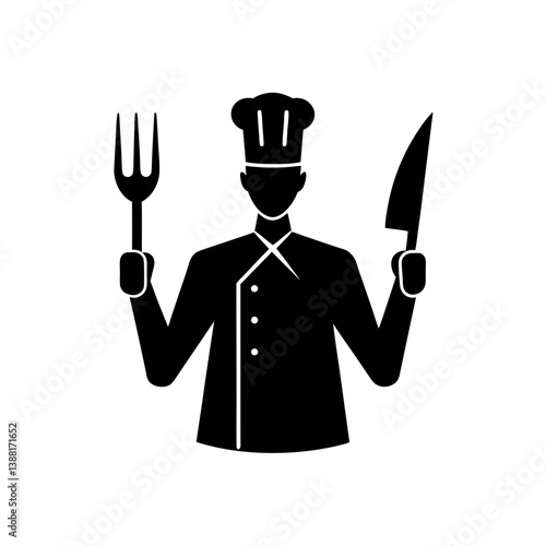 Chef Holding Knife Fork Silhouette 1