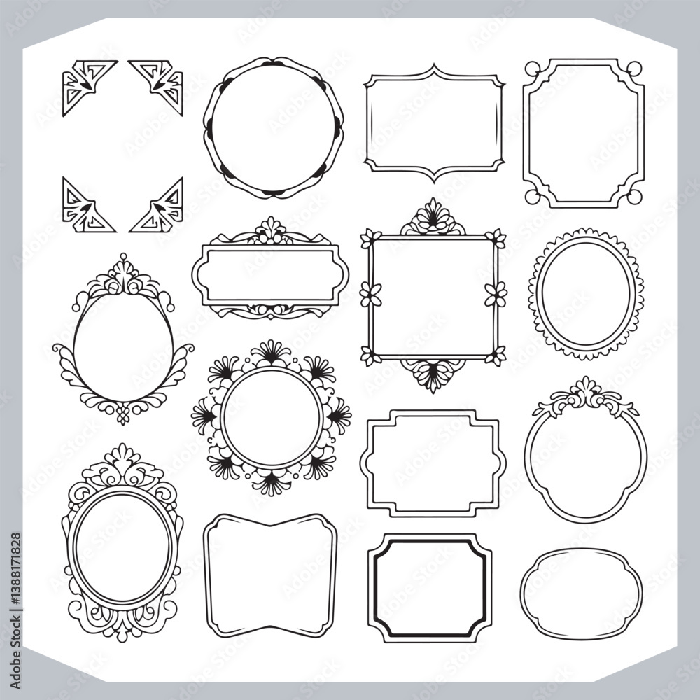 Ornamental and Calligraphic Frames Collection for Vintage Labels and Corner Designs