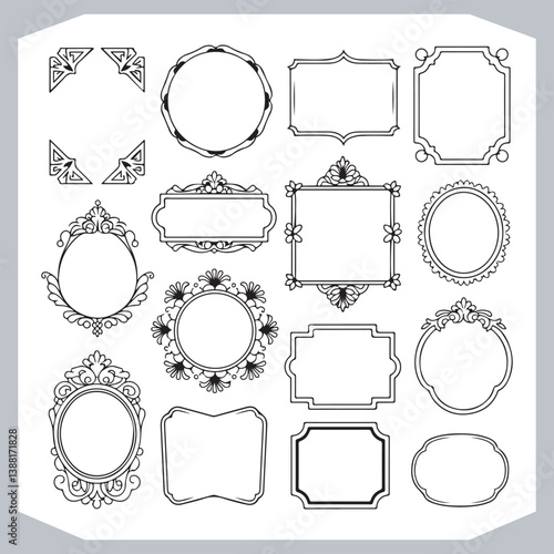 Obraz na płótnie Ornamental and Calligraphic Frames Collection for Vintage Labels and Corner Designs w salonie