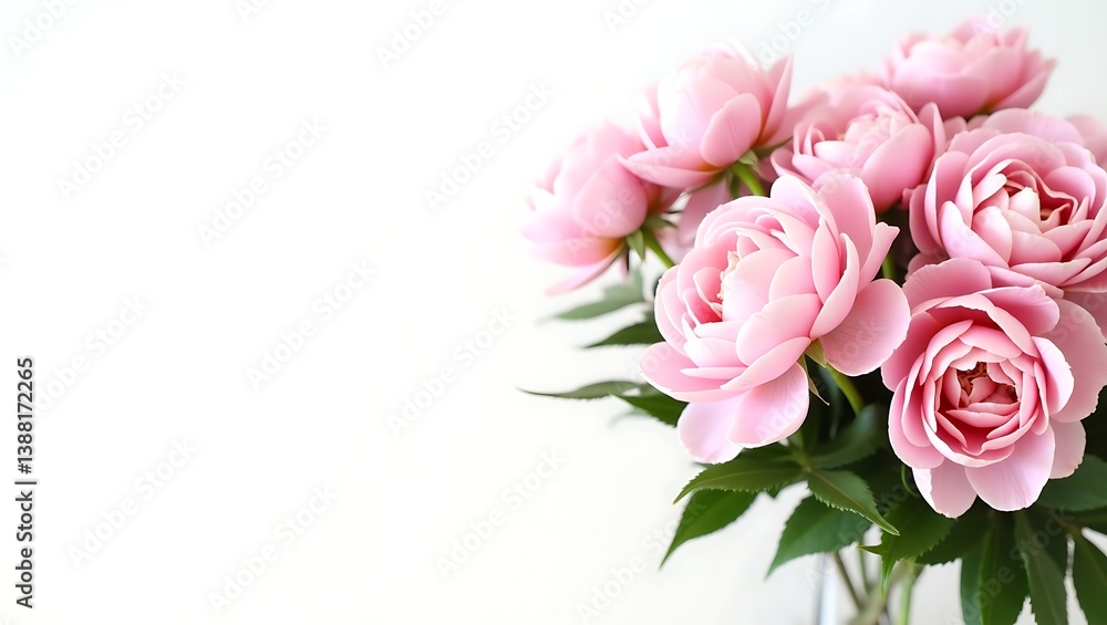 Fresh Pink Peonies and Roses Bouquet with Greenery on White Background – High-Quality Floral Arrangement with Copy Space for Branding or Design Use Fresh Pink Peonies and Roses Bouquet with Greenery on White Background – High-Quality Floral Arrangement with Copy Space for Branding or Design Use