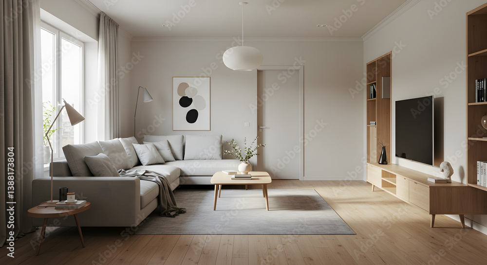 Contemporary Living Room Interior in Scandinavian Style with Minimalist Decor Contemporary Living Room Interior in Scandinavian Style with Minimalist Decor
