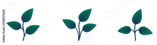 Sprouts with three leaves green gradient illustrations. Spring, planting and nature design elements. Isolated vector images
