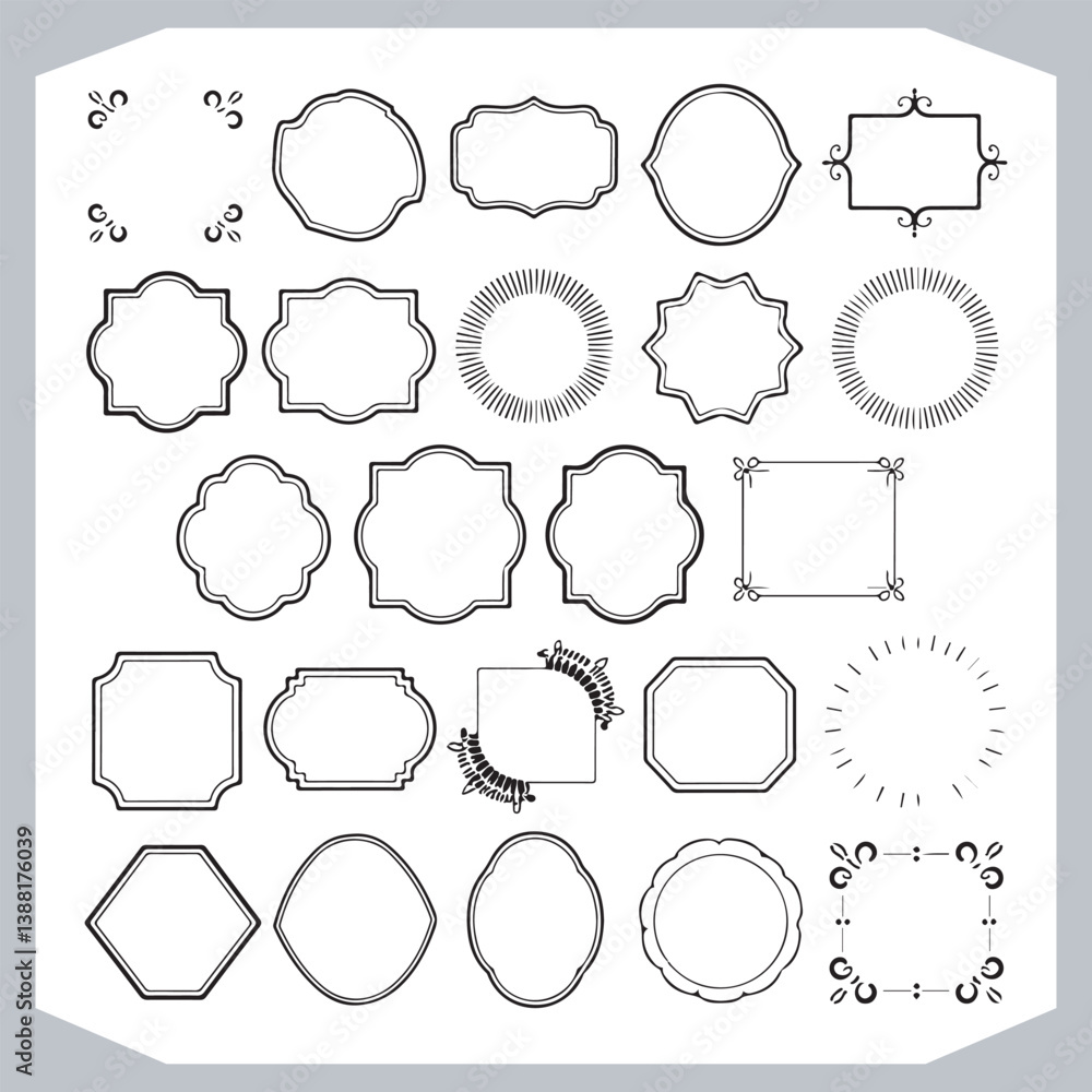 Decorative Calligraphic Ornamental Frames Set for Elegant Vintage Label Designs