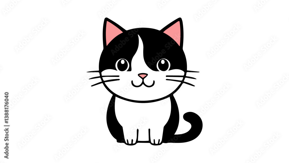 black and white cat, cute black cat smiling vector icon black and white cat, cute black cat smiling vector icon