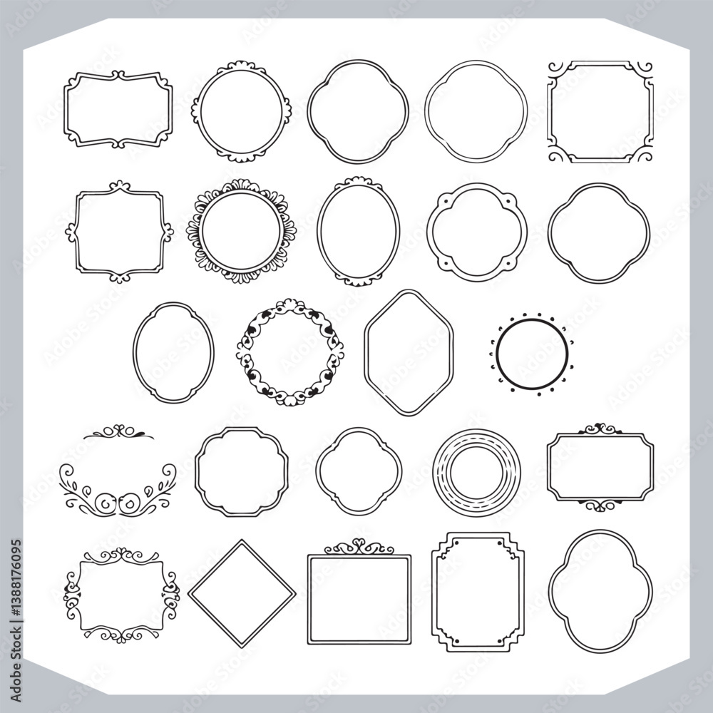 Decorative Calligraphic Ornamental Frames Set for Elegant Vintage Label Designs