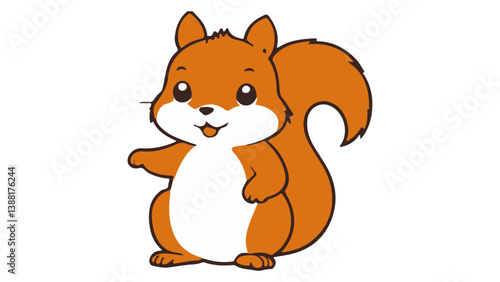 Cute Cartoon Squirrel with Playful Expression and Bushy Tail Illustration, Adorable cartoon squirrel illustration featuring a cheerful expression and bushy tail,