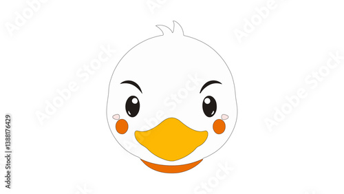 Cute Duck Cartoon Character with Cheerful Expression and Orange Beak, Bright and charming depiction of a cartoon duck face icon vector illustration