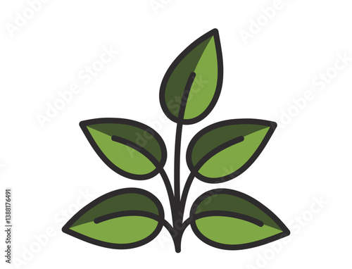 Spring plant with five leaves illustration in green colors. Spring, planting and nature design element. Isolated vector image