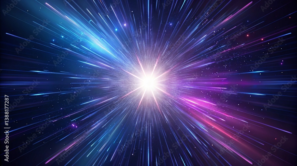 Naklejka premium Hyperspace Travel Neon Lights, Starry Burst, Cosmic Speed