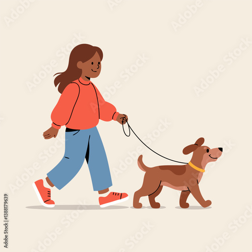 Woman Walking Her Dog - National Pet Day Flat Cartoon Vector, National Pet Day holiday design vector illustration.