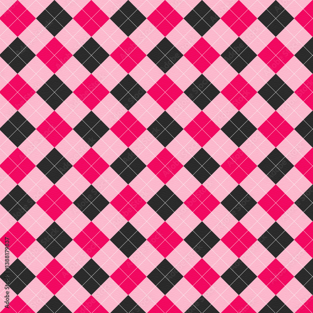 Seamless pink argyle pattern, diamond and harlequin geometric pattern. Vector decorative ornamental checkered rhombus background Seamless pink argyle pattern, diamond and harlequin geometric pattern. Vector decorative ornamental checkered rhombus background