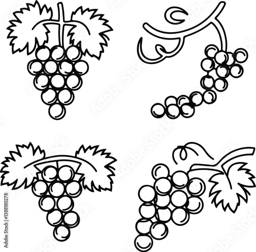 Grapes Vector Silhouette | Vineyard, Fruit Bunch and Design Grapes Silhouette Set | Fruit, Vine and Nature Vector Icons