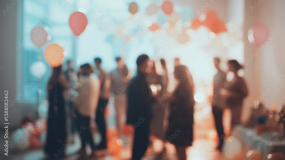 Fototapeta premium Birthday party. Happy people gathering. Blurred background