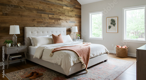Modern Farmhouse Master Bedroom With Reclaimed Wood Accent Wall Interior Design