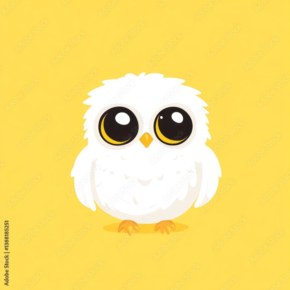 Adorable cartoon illustration of a white owl with large eyes Adorable cartoon illustration of a white owl with large eyes