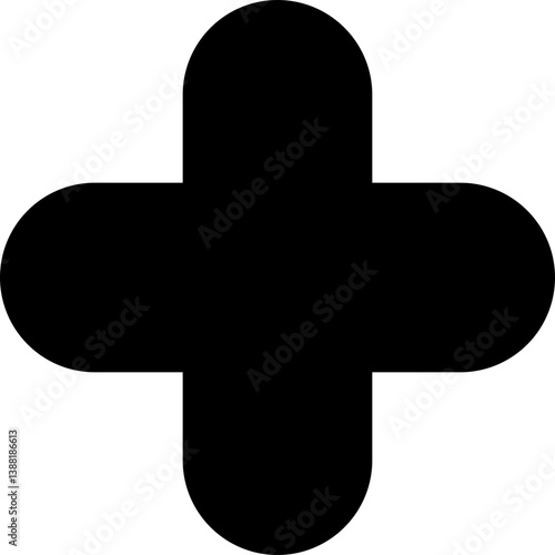 Four rounded rectangles with concave sides merged into a black abstract shape.