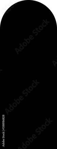 Long rectangle with one rounded side and the other straight, filled with black.