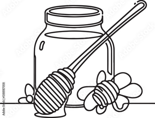 Glass Canning Jar with Honey and Spoon – Vector Art Drawing