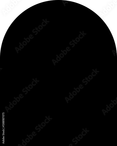 Filled black rectangular shape with one side rounded and the opposite side straight.
