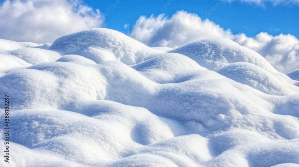 Obraz premium Snow-covered mounds under a vibrant blue sky. Possible use stock photo for winter scenes