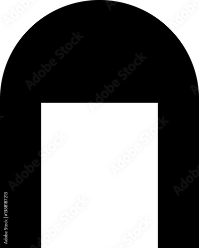 Filled black rectangular shape with one rounded side and a long squared concave on the opposite.