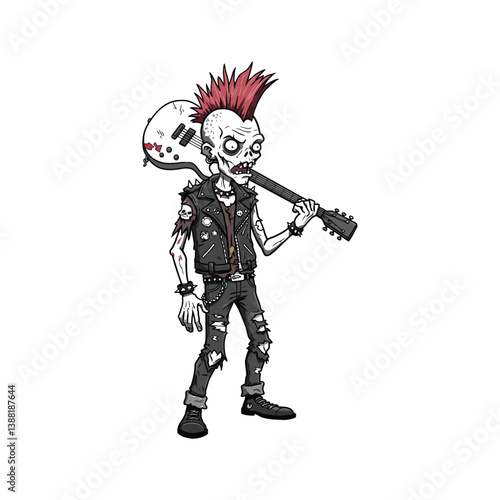 Zombie punk rocker guitarist with mohawk illustration