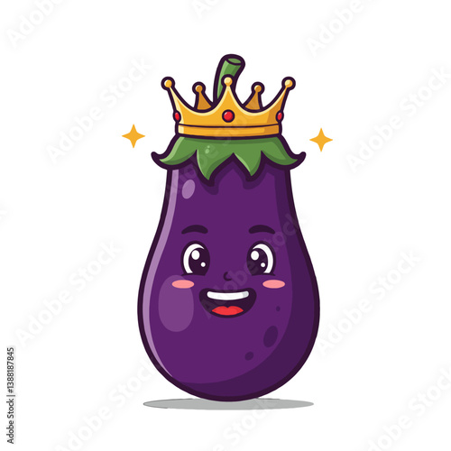The King Eggplant A Cute Cartoon Vegetable with a Crown