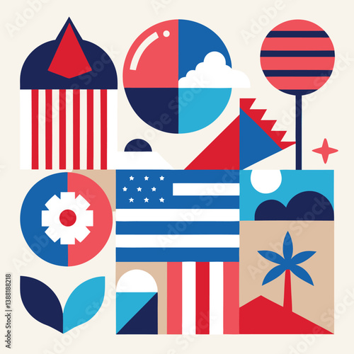 4th of July Beach Party Vector Elements in USA Colors