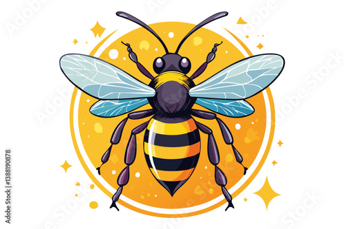 European honey bee (Apis mellifera), Flying honey bee, Beehive working insects with yellow and black stripes