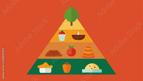 Food Pyramid Dump A cartoonish pyramid made of various foods showcasing the abundance at the top with spoiled items while a barren ground below represents the scarcity of food in