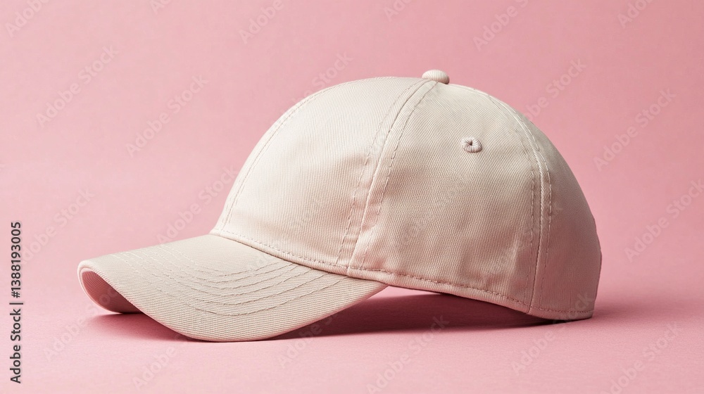 Fototapeta premium A tan hat with a white band sits on a pink background