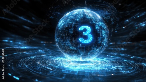 A numerical globe representing the global data flow in the online world, consisting of a number and a graphic.