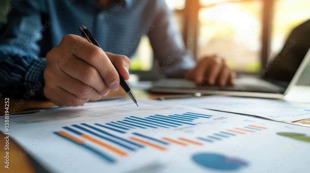 A person is analyzing data with a pen in the image A person is analyzing data with a pen in the image