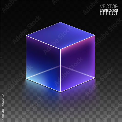 3D transparent glass square with holographic refraction on a transparent background. Dispersion light and rainbow gradient enhance the futuristic aesthetic. Ideal for high-tech branding and visuals.