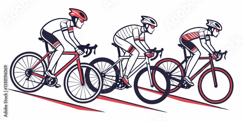 Vector Art Competitive Road Bike Race Cyclists Red White