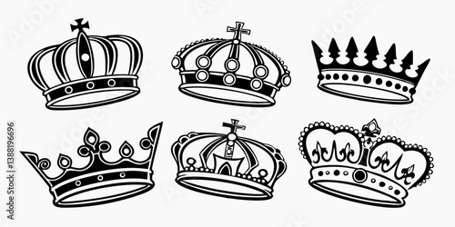 Black and White Crown Vector Illustrations Set Royal Heraldic Monarchy Graphic Crowns Crown Collection Designs