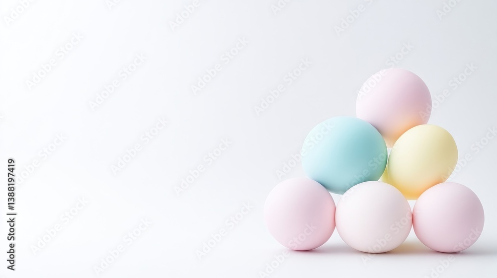 Pastel-colored spheres arranged in a triangle Pastel-colored spheres arranged in a triangle