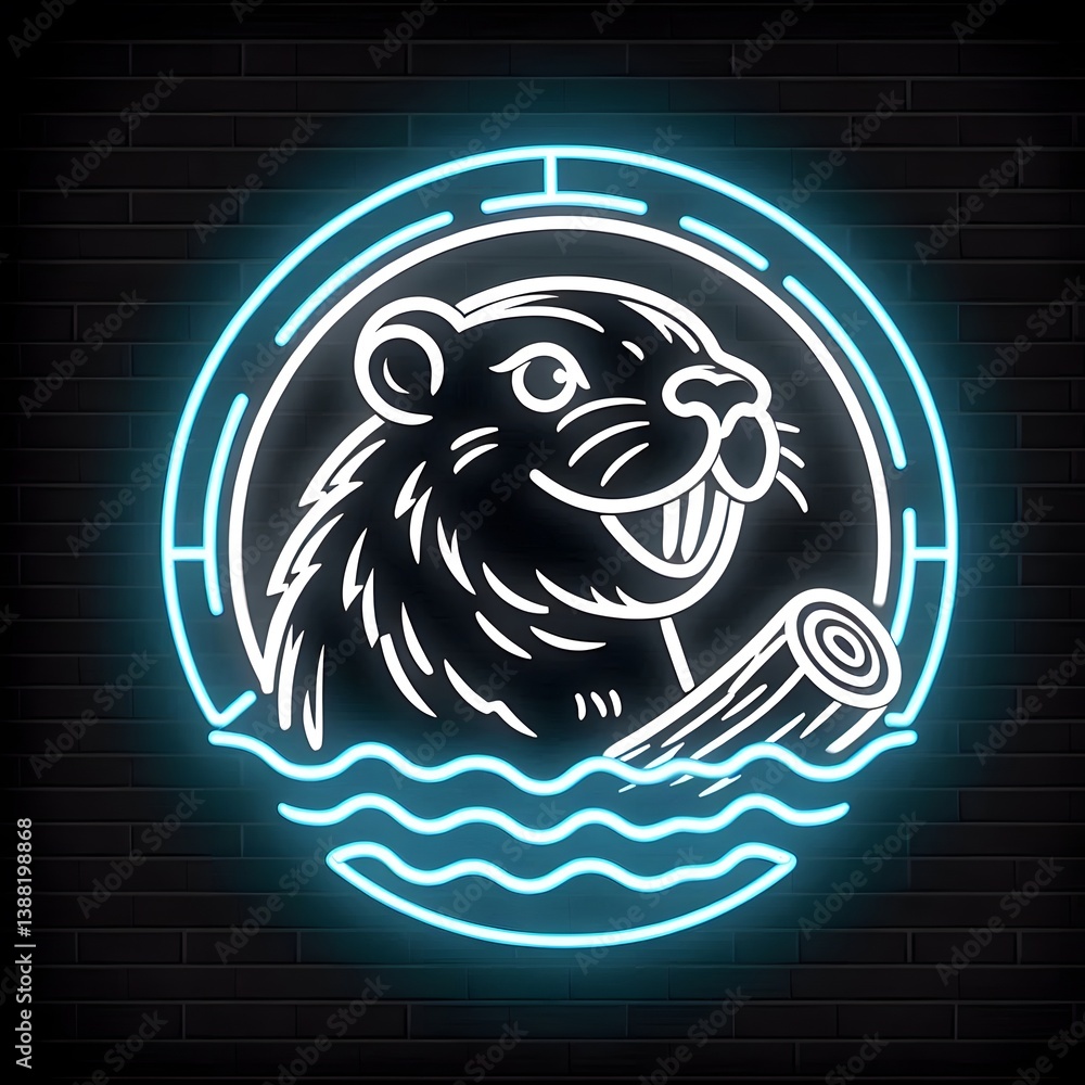 Naklejka premium 비버, 네온사인 아트, jpeg (Beaver, neon sign art, jpeg)