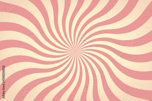 Swirl groovy pink and white rays background. Ice cream caramel groovy pattern. Spiral retro candy sunburst . Psychedelic radial burst 70s wavy vortex