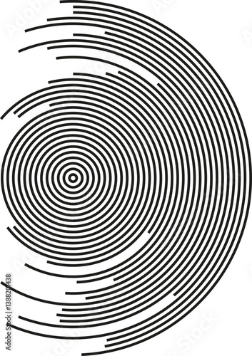 A large circular shape with irregular concentric half-circles and segments of the circumference.
