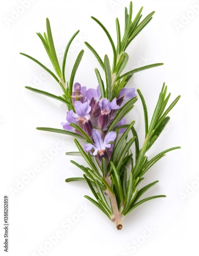 Wallpaper Mural Fresh rosemary sprig with purple flowers on a white background, ideal for food and cooking themes Torontodigital.ca